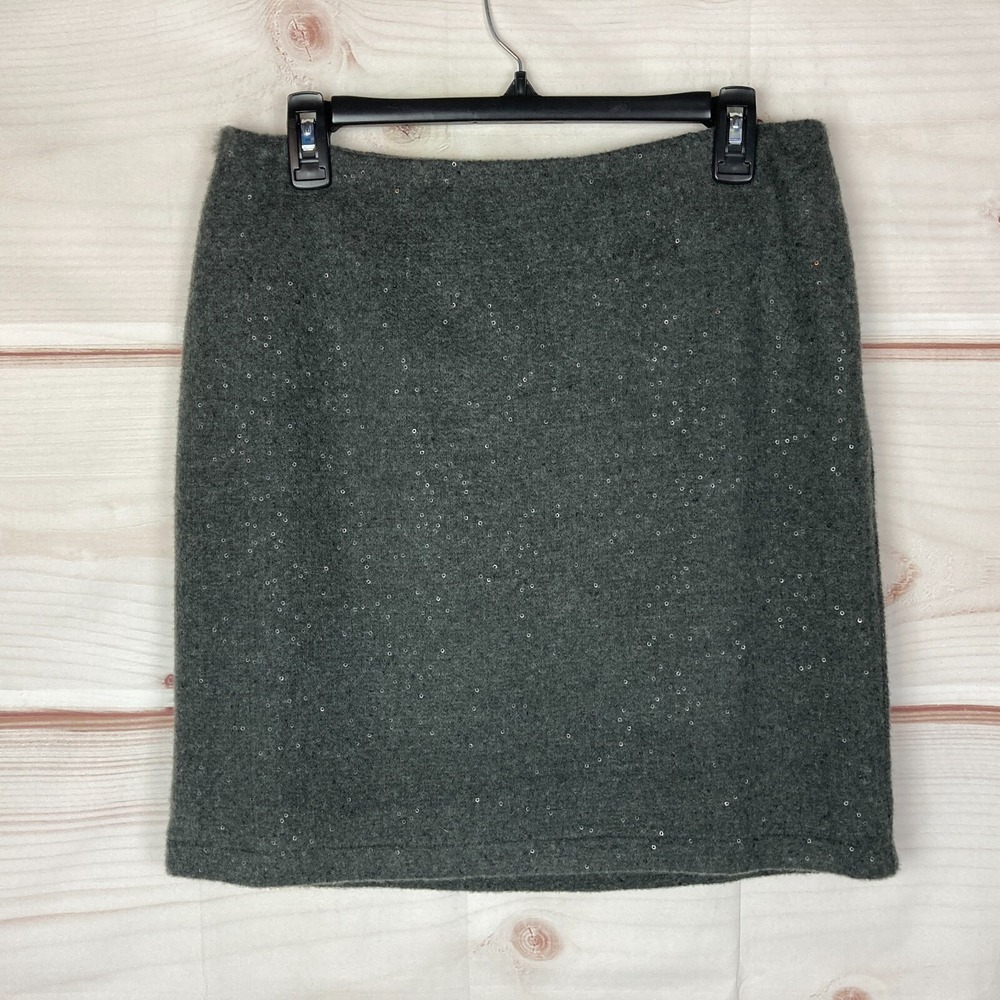 J. Jill Skirt Womens 8 Gray Wool Blend Sequin Fuzzy A-Line Lined Side Zip